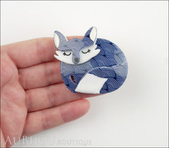 Erstwilder Brooch Pin Sacha Sleeping Fox Blue Scales Model