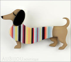 Erstwilder Brooch Pin Samuel The Silly Sausage Dachshund Pinstripes Front