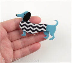 Erstwilder Brooch Pin Samuel the Silly Sausage Dachshund Dog Blue Model