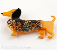 Erstwilder Brooch Pin Samuel the Silly Sausage Dachshund Dog Orange Side