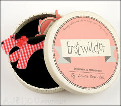 Erstwilder Brooch Pin Scottie Terrier Dog Red Black Box