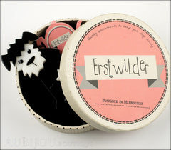 Erstwilder Brooch Pin Scruffy Sinclaire Black White Box