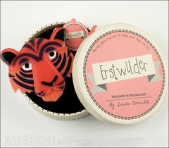 Erstwilder Brooch Pin Taj the Tiger Orange Red Black Box