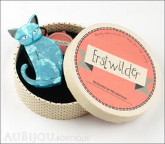 Erstwilder Brooch Pin Thomas Taffy Cat Pearly Blue Box