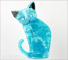 Erstwilder Brooch Pin Thomas Taffy Cat Pearly Blue Front