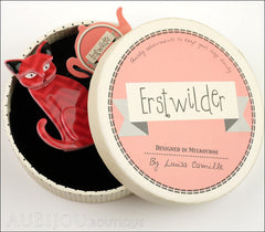 Erstwilder Brooch Pin Thomas Taffy Cat Red Chevron Box