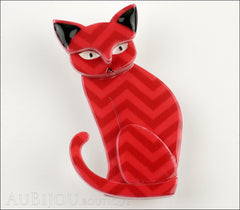 Erstwilder Brooch Pin Thomas Taffy Cat Red Chevron Front