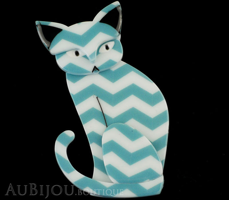 Erstwilder Brooch Pin Thomas Taffy Cat White Green Chevron Gallery