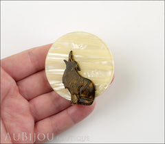 Erstwilder Brooch Pin Wolf Howling At The Moon Amber MOP Model