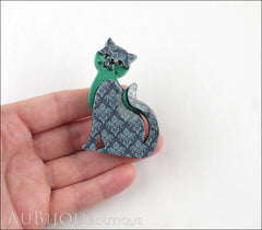 Erstwilder Cat Brooch Pin Purrfect Petunia Blue Grey Model