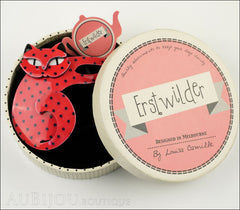 Erstwilder Cat Pin Brooch Curling Cassandra Red Black Box