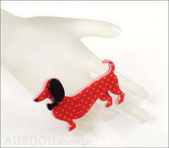 Erstwilder Dachshund Brooch Pin Spiffy the Sausage Dog Red Polka Dot Mannequin