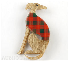 Erstwilder Dog Pin Brooch Garrison the Greyhound Beige Scottish Plaid Front