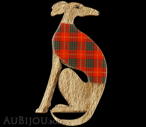 Erstwilder Dog Pin Brooch Garrison the Greyhound Beige Scottish Plaid Gallery