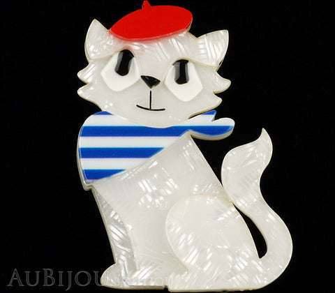 Erstwilder Brooch Pin Farrah the French Kitty Cat White Red Blue Gallery