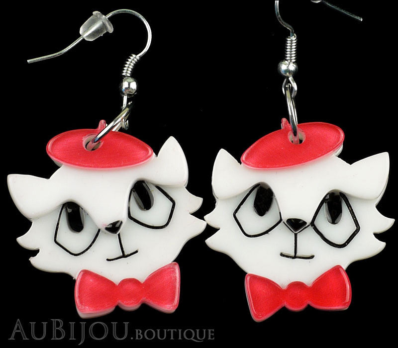 Erstwilder Earrings Farrah the French Kitty Cat White Red Gallery