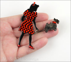 Erstwilder Pin Brooch Deco Girl Dog Walking Wonders Black Red Model