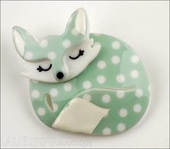 Erstwilder Brooch Pin Sacha Sleeping Fox Mint Polka Dot Front