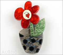 Erstwilder Pin Brooch Sally Singing Solo Flower Pot Red Green Blue Front