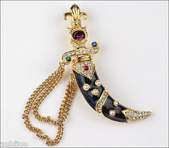 Trifari Limited Edition Enamel Rhinestone Dagger Sword Chatelaine Brooch Pin