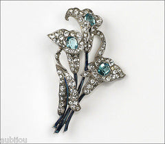 Vintage 1940's Trifari Aquamarine Aqua Pave Rhinestone Calla Lily Brooch Pin Flower