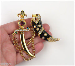 Trifari Limited Edition Enamel Rhinestone Dagger Sword Chatelaine Brooch Pin