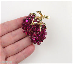 Vintage Trifari Briolette Fuchsia Glass Rhinestone Brooch Pin Set Drop Earrings