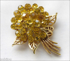 Vintage Trifari Briolette Light Topaz Rhinestone Brooch Pin Set Drop Earrings