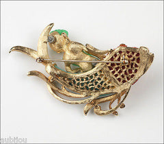 Vintage Unsigned Carnegie Figural Faux Jade Boy Riding Dolphin Fish Brooch Pin