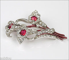 Vintage Trifari 1940's Ruby Red Pave Rhinestone Flower Calla Lily Brooch Pin Spaney