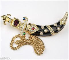 Trifari Limited Edition Enamel Rhinestone Dagger Sword Chatelaine Brooch Pin