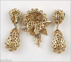 Vintage Trifari Briolette Light Topaz Rhinestone Brooch Pin Set Drop Earrings