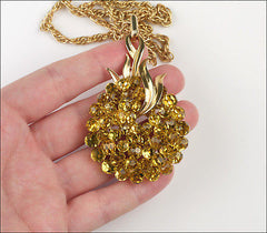 Vintage Trifari Briolette Light Topaz Rhinestone Pineapple Fruit Brooch Pin Set