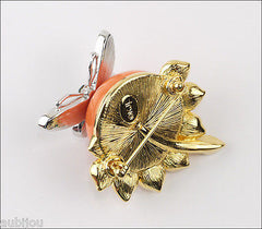 Kenneth Jay Lane KJL Duchess Of Windsor Butterfly Coral Rhinestone Brooch Pin