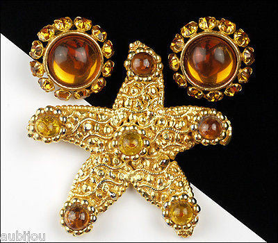 Vintage Dominique Aurientis Starfish Runway Brooch Pin Set Haute Couture France