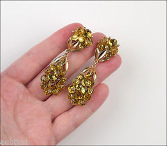 Vintage Trifari Briolette Light Topaz Rhinestone Brooch Pin Set Drop Earrings