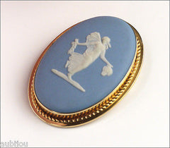 Vintage Wedgwood Van Dell Gold Filled Jasper Blue Porcelain Cameo Brooch Pin