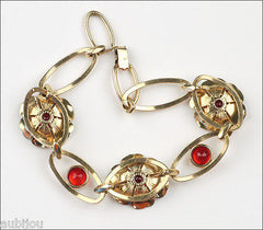 Vintage Simmons Gold Filled Gf Floral Red Rhinestone Flower Bracelet Art Deco