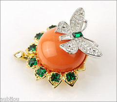 Kenneth Jay Lane KJL Duchess Of Windsor Butterfly Coral Rhinestone Brooch Pin