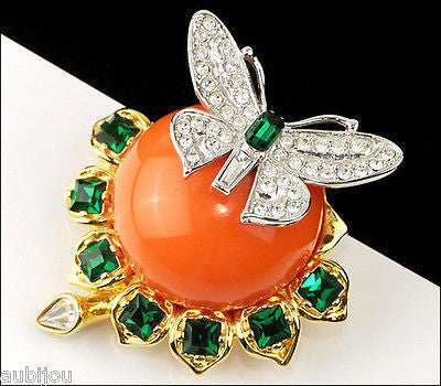 Kenneth Jay Lane KJL Duchess Of Windsor Butterfly Coral Rhinestone Brooch Pin