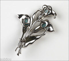 Vintage 1940's Trifari Aquamarine Aqua Pave Rhinestone Calla Lily Brooch Pin Flower