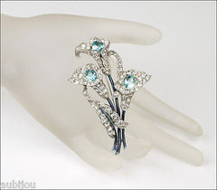 Vintage 1940's Trifari Aquamarine Aqua Pave Rhinestone Calla Lily Brooch Pin Flower