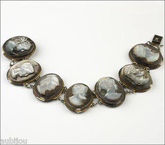 Antique Victorian Sterling Silver Mother Of Pearl Mop Carved God Cameo Bracelet