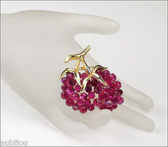 Vintage Trifari Briolette Fuchsia Glass Rhinestone Brooch Pin Set Drop Earrings
