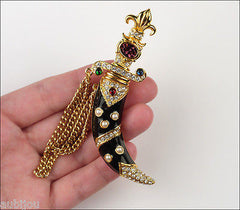 Trifari Limited Edition Enamel Rhinestone Dagger Sword Chatelaine Brooch Pin