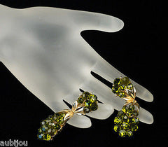 Vintage Trifari Briolette Olivine Glass Rhinestone Brooch Pin Set Drop Earrings
