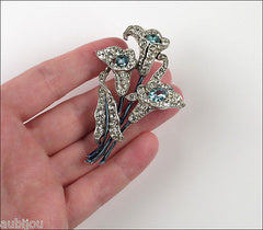 Vintage 1940's Trifari Aquamarine Aqua Pave Rhinestone Calla Lily Brooch Pin Flower