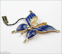 Vintage Crown Trifari Figural Dark Blue Enamel Butterfly Insect Brooch Pin Set