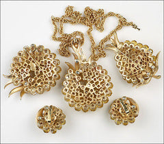 Vintage Trifari Briolette Light Topaz Rhinestone Pineapple Fruit Brooch Pin Set