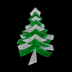 Lea Stein Paris Brooch Christmas Tree or Fir Green and Silver